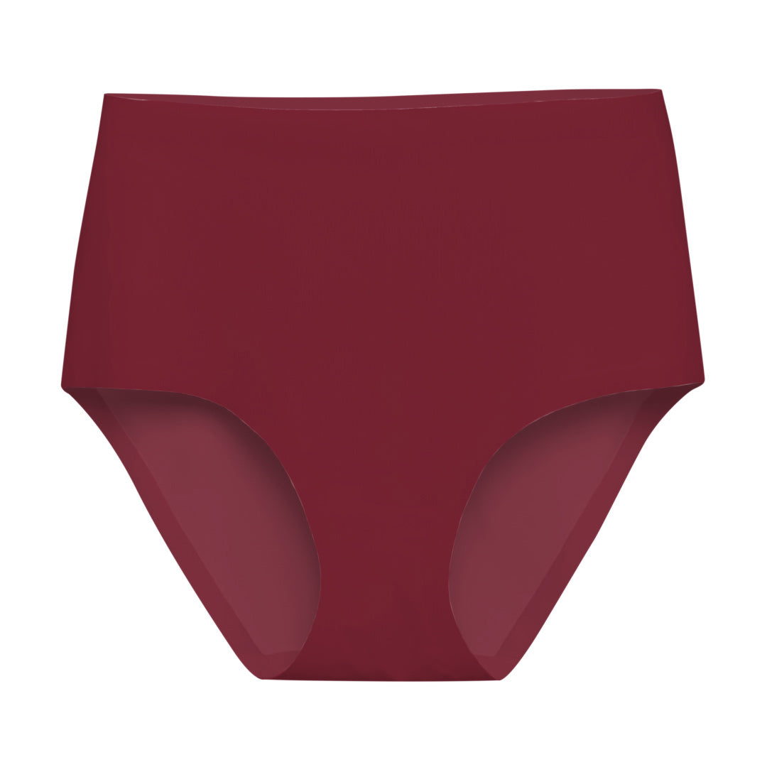 Rhubarb red seamless high waisted panty with smooth no-slip edges on white.
