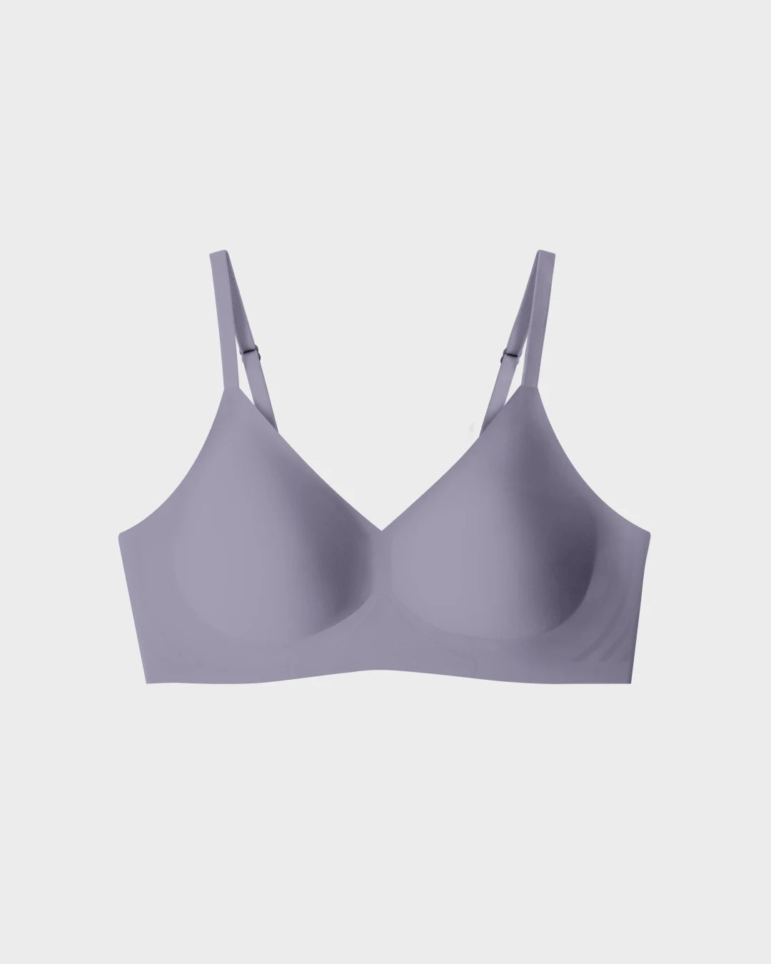 Cadet grey seamless wireless Relief Bra with adjustable straps on plain background.