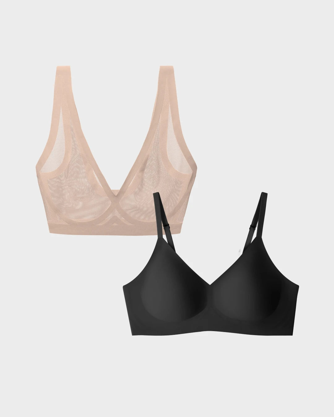 Champagne Sheer Bralette and Black Relief Bra Bundle