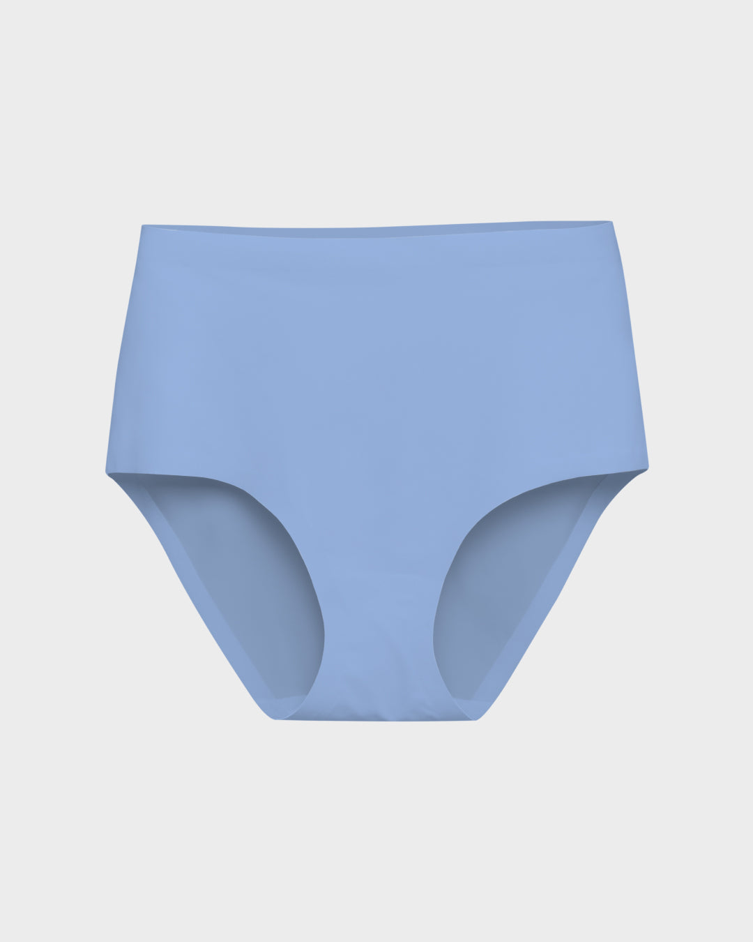 Light blue high waisted no show panties displayed on a neutral background, featuring seamless edges and soft stretch fabric for smooth, invisible comfort under any outfit