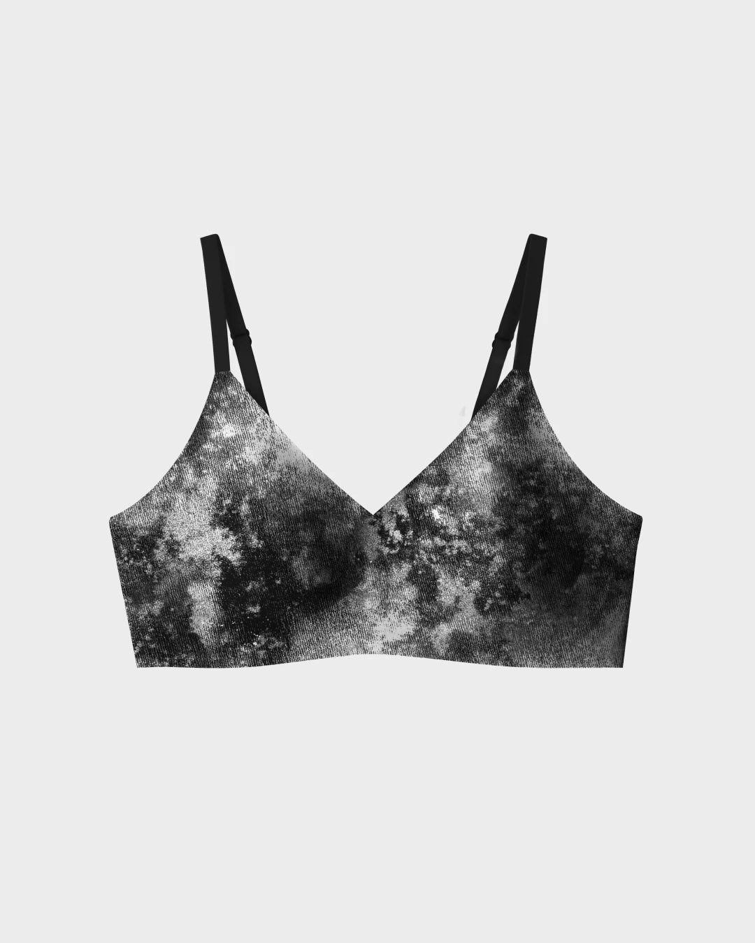 Knight Rider Relief Bra in black and grey tie-dye print, seamless wireless triangle style.