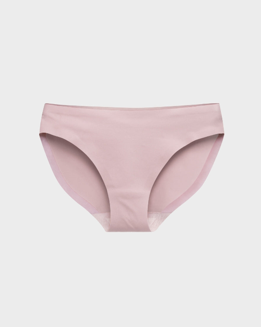Rose dust seamless bikini panty with high-cut legs shown flat on white.