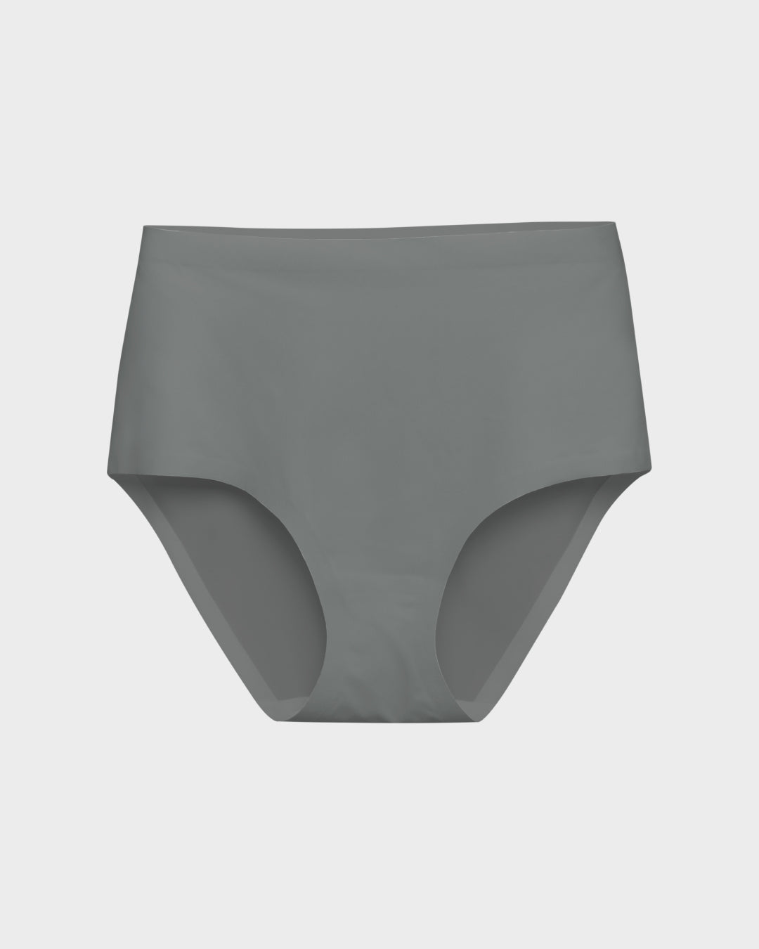 Gray high waisted no show panties displayed on a neutral background, featuring seamless edges and soft stretch fabric for smooth, invisible comfort and a flattering high-rise fit