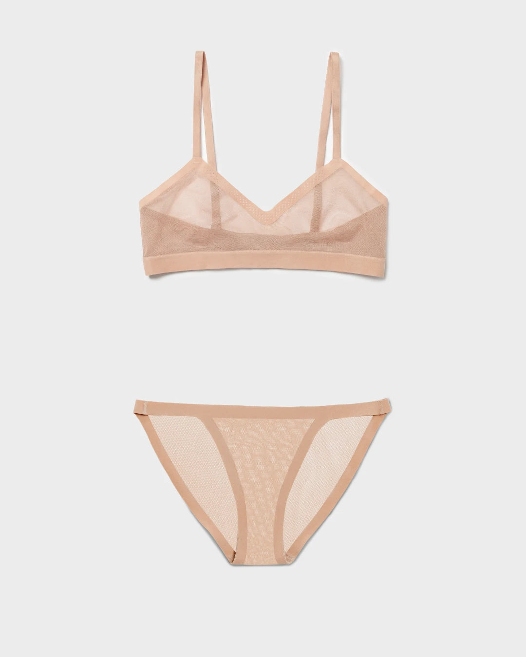 Champagne Triangle Sheer Bra and Sheer String Bikini Set