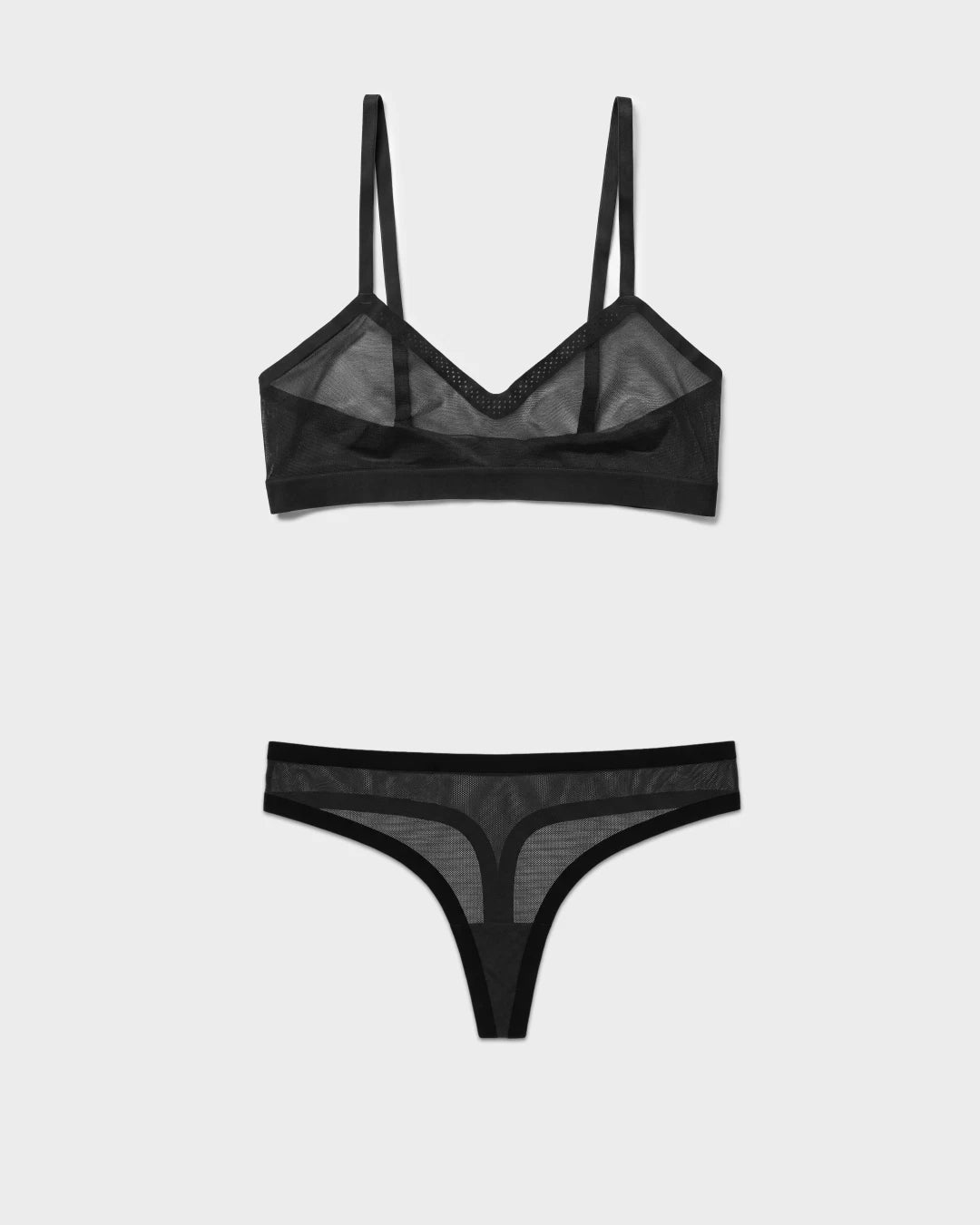 Black Triangle Sheer Bra and Sheer Thong Set