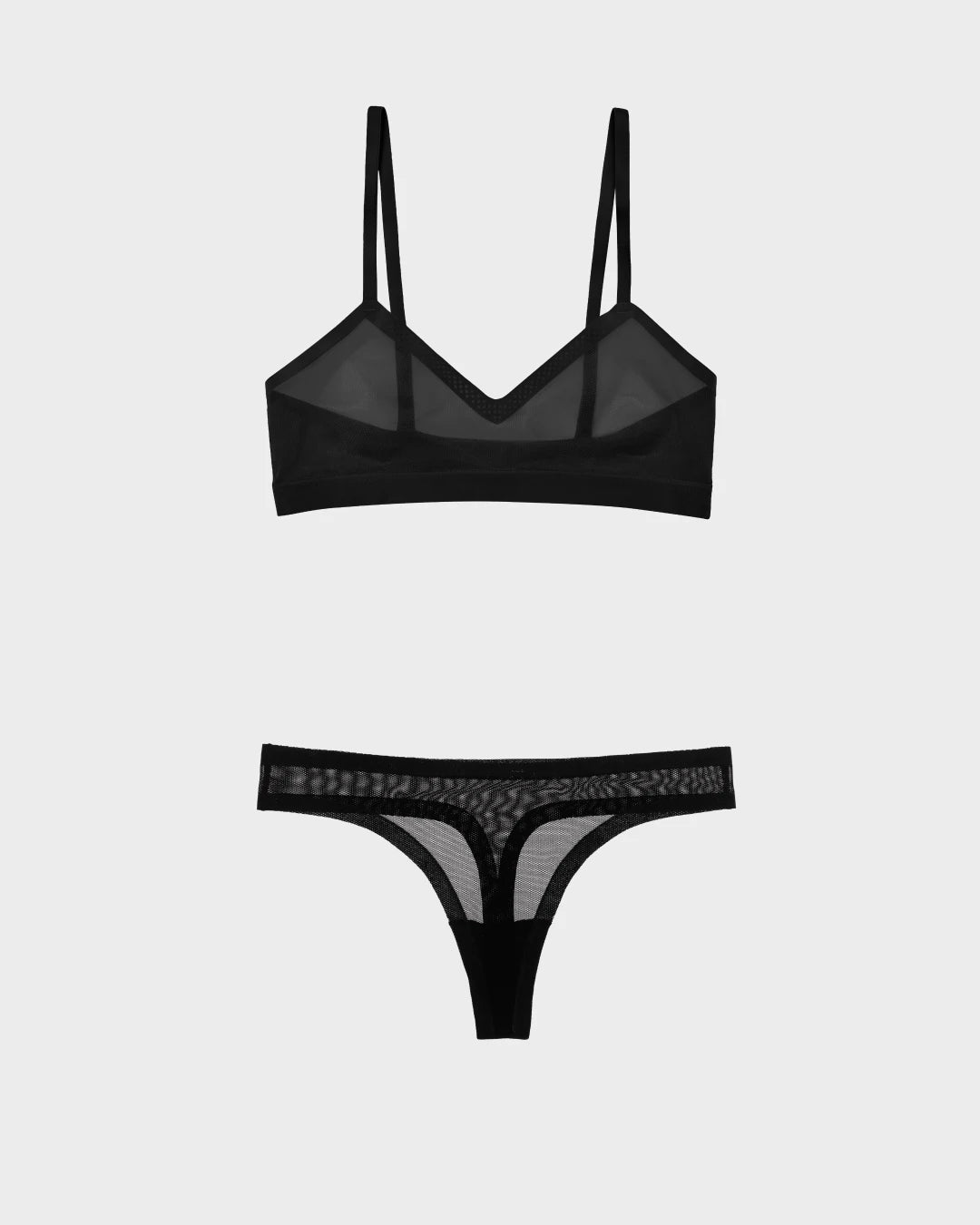 Black Triangle Sheer Bra and Sheer Thong Set